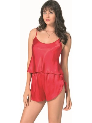 Fantastik Store Arias Closet Kırmızı Saten Babydoll Şort Takımı