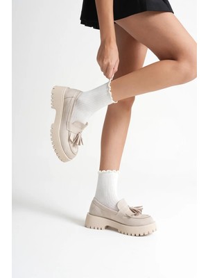 Fantastik Store Kadın Günlük Bej Süet Loafer Ayakkabı TR10MS03D