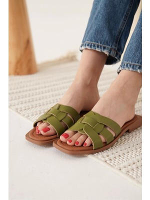 Fantastik Store Haki Yeşili Hakiki Deri Terlik TR31MY66F