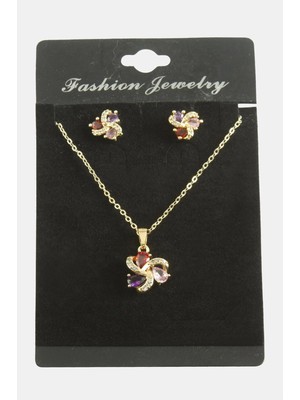Fantastik Store Çiçek Damla Zirkon Taşlı Set Kolye