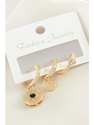 Fantastik Store 3 Adet Yuvarlak Zirkon Taşlı Küpe