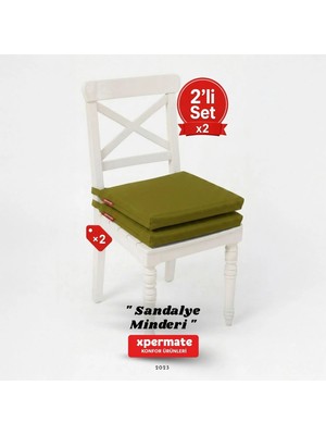 Xpermate 2'li Sandalye Minderi 40x40 cm Fermuarlı Su Geçirmez Leke Tutmaz Bağcıklı Bahçe Balkon Minderi Seti Yeşil