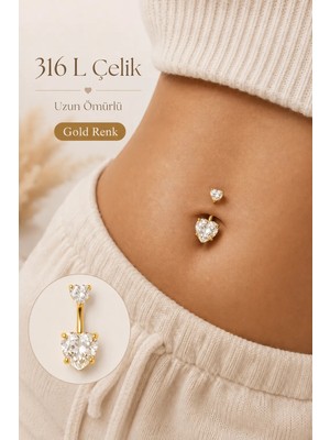 Sacce Scarves & Accessories Çelik Kalp Model Tektaş Göbek Piercing Gold