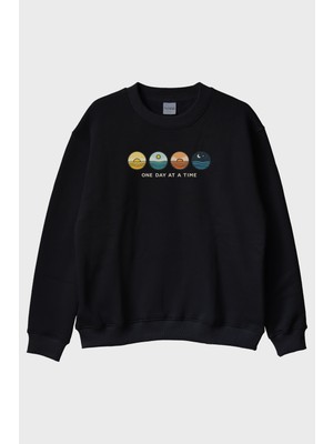 Lofux One Day At A Time Siyah Bisiklet Yaka Sweatshirt