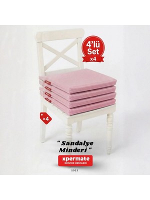 Xpermate Fermuarlı 4'lü Sandalye Minderi Su Itici Kumaş 40X40 cm Sünger Sandalye Minderi Bağcıklı Pembe