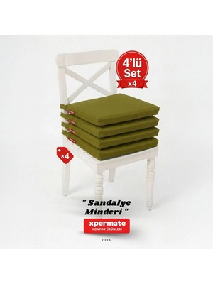 Xpermate 4'lü Sandalye Minderi 40 x 40 Bağcıklı Fermuarlı Su Geçirmez Yıkanabilir Balkon Bahçe Minderi Seti Yeşil