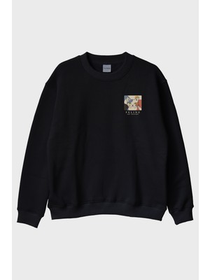 Nuugg Feline Art History Siyah Bisiklet Yaka Sweatshirt