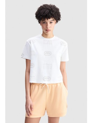 Ecko Unltd. Ecko Red Anna Loose Fit Bisiklet Yaka Baskılı %100 Pamuk Kadın Beyaz Tshirt