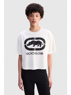 Ecko Unltd. Ecko Red Audrey Loose Fit Bisiklet Yaka Baskılı %100 Pamuk Kadın Beyaz Tshirt