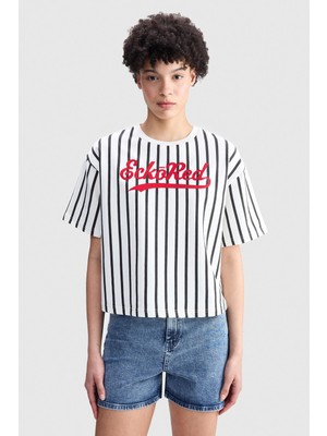 Ecko Unltd. Ecko Red Daısy Loose Fit Bisiklet Yaka Baskılı Nakışlı 2 Iplik Kadın Beyaz Tshirt