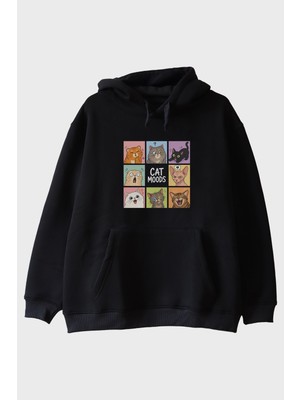 Lofux Cat Moods Siyah Hoodie
