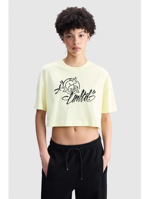 Ecko Unltd. Ecko Red Lucıa Loose Fit Crop Bisiklet Yaka Nakışlı %100 Pamuk Kadın Sarı Tshirt