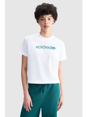 Ecko Unltd. Ecko Red Vıctorıa Loose Fit Crop Bisiklet Yaka Baskılı %100 Pamuk Kadın Beyaz Tshirt