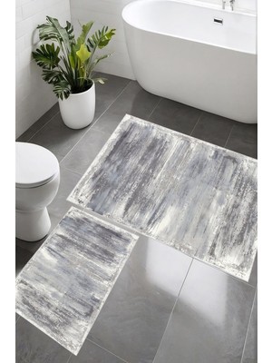 Eliana Home Dijital Baskı  Modern Banyo Halısı Ikili Banyo Paspası LNA5-0696 100X60+60X50 cm