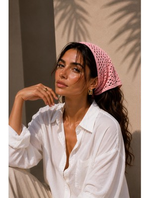 My Vintage Kadın File Örgü Bandana Yazlık Delikli Triko Saç Bandanası Plaj Uyumlu