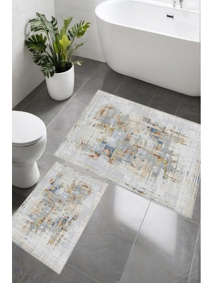 Eliana Home Dijital Baskı  Modern Banyo Halısı Ikili Banyo Paspası LNA5-0706 100X60+60X50 cm