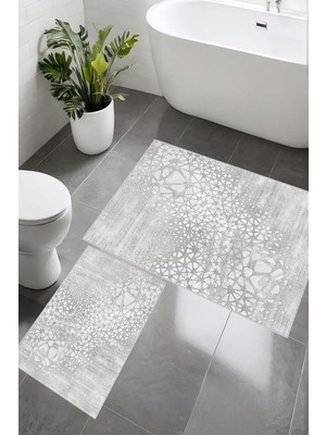 Eliana Home Dijital Baskı  Modern Banyo Halısı Ikili Banyo Paspası LNA5-1601 100X60+60X50 cm