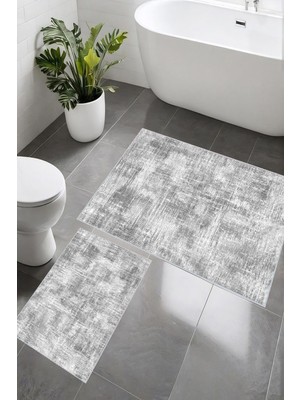 Eliana Home Dijital Baskı  Modern Banyo Halısı Ikili Banyo Paspası LNA5-1604 100X60+60X50 cm