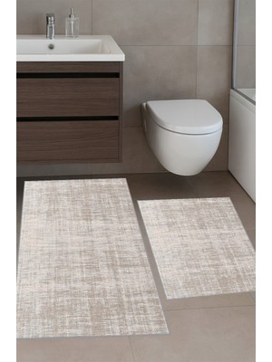 Eliana Home Dijital Baskı  Modern Banyo Halısı Ikili Banyo Paspası LNA5-1787 100X60+60X50 cm