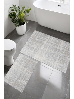 Eliana Home Dijital Baskı  Modern Banyo Halısı Ikili Banyo Paspası LNA5-1788 100X60+60X50 cm