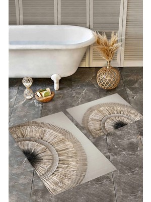Eliana Home Dijital Baskı  Modern Banyo Halısı Ikili Banyo Paspası LNA5303 100X60+60X50 cm