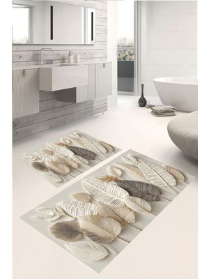 Eliana Home Dijital Baskı  Modern Banyo Halısı Ikili Banyo Paspası LNA5304 100X60+60X50 cm