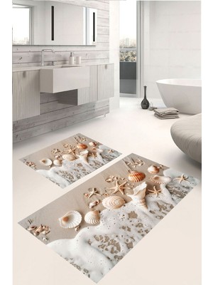 Eliana Home Dijital Baskı  Modern Banyo Halısı Ikili Banyo Paspası LNA5305 100X60+60X50 cm