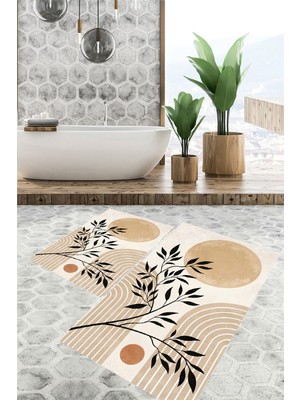 Eliana Home Dijital Baskı  Modern Banyo Halısı Ikili Banyo Paspası LNA5306 100X60+60X50 cm
