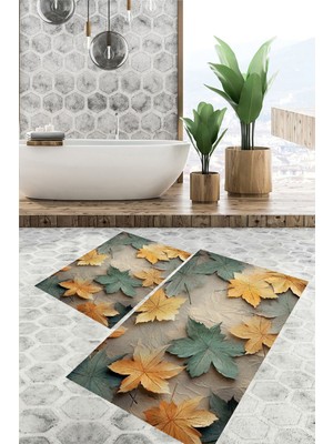 Eliana Home Dijital Baskı  Modern Banyo Halısı Ikili Banyo Paspası LNA5307 100X60+60X50 cm