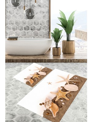 Eliana Home Dijital Baskı  Modern Banyo Halısı Ikili Banyo Paspası LNA5309 100X60+60X50 cm