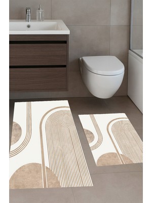 Eliana Home Dijital Baskı  Modern Banyo Halısı Ikili Banyo Paspası LNA5312 100X60+60X50 cm