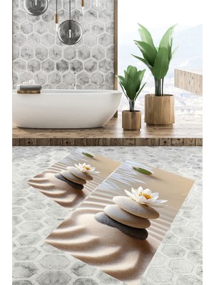 Eliana Home Dijital Baskı  Modern Banyo Halısı Ikili Banyo Paspası LNA5313 100X60+60X50 cm