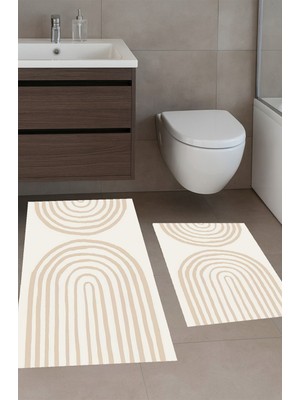 Eliana Home Dijital Baskı  Modern Banyo Halısı Ikili Banyo Paspası LNA5314 100X60+60X50 cm