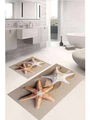 Eliana Home Dijital Baskı  Modern Banyo Halısı Ikili Banyo Paspası LNA5316 100X60+60X50 cm
