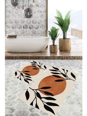 Eliana Home Dijital Baskı  Modern Banyo Halısı Ikili Banyo Paspası LNA5318 100X60+60X50 cm