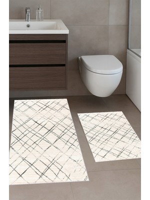 Eliana Home Dijital Baskı  Modern Banyo Halısı Ikili Banyo Paspası LNA5-LNA0018 100X60+60X50 cm