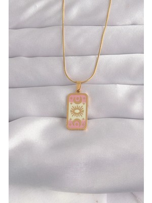 MiraLive 316L Çelik Gold Renk Karışık Mineli Ay Figür Tarot Kolye - TJ-BKO9036