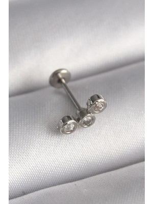 MiraLive 316L Çelik Gümüş Renk Zirkon Taşlı Tragus Piercing - TJ-PR1349