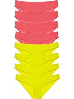 MiraLive 8 Adet Süper Eko Set Likralı Kadın Slip Külot Sarı Fuşya