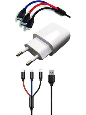 MiraLive Çoklu Hızlı Şarj Kablosu ve Hızlı Şarj Soketi Type-C Mikro Iphone Uyumlu 1.2 Metre 3A