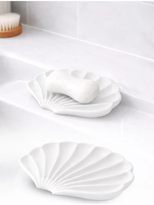 Omilife Beyaz İstiridye Silikon Katı Sabunluk Su Giderli Kaymaz Banyo Mutfak Organizer 11 cm Esnek ve Dayanıklı