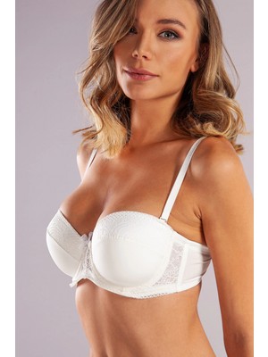 MiraLive Golshan Gala Balconette Foam Cup Bra, Ekru Konforlu ve Şık Sütyen, Strapless