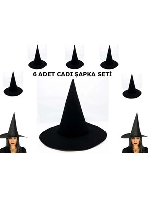 MiraLive Siyah Cadı Şapkası Keçe Yetişkin Boy 6 Adet