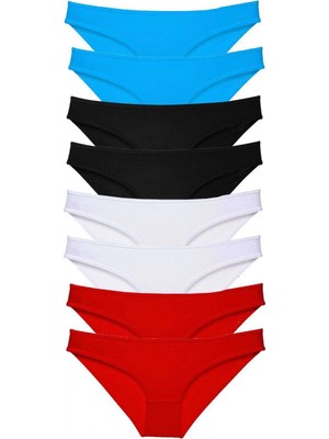 MiraLive 8 Adet Süper Eko Set Likralı Kadın Slip Külot Siyah Kırmızı Beyaz Mavi
