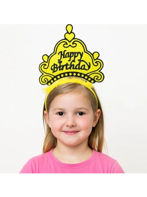 MiraLive Sarı Happy Birthday Prenses Tacı – Doğum Günü Taç Aksesuarı (4887)