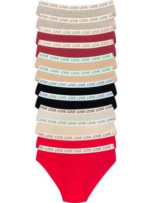 MiraLive 12 Adet Pamuklu Esnek Kadın Slip Bikini Külot Geniş Lastikli Baskılı