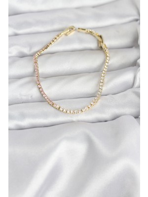 MiraLive Pembe ve Beyaz Zirkon Taşlı Gold Renk Su Yolu Kadın Bileklik - TJ-BB8150
