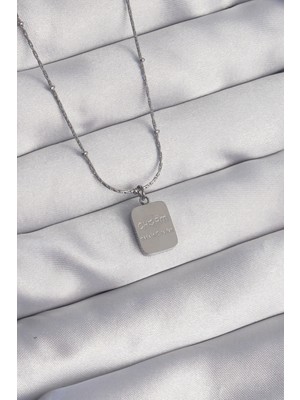 MiraLive 316L Çelik Gümüş Renk Kare Charm Model Kolye - TJ-BKO8927