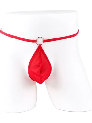 MiraLive Fantezi Kırmızı Transparan Halkalı Tül Erkek String Seksi Erkek Iç Çamaşırı