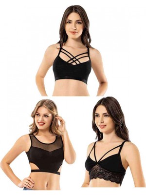 MiraLive Kota 6 Adet Dantelli Çapraz Ipli Tül Model Büstiyer
